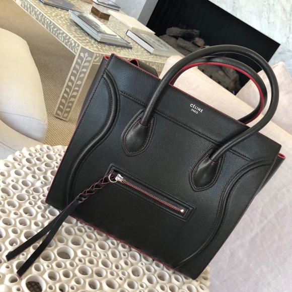 Celine Handbags - Celine Black Phantom Luggage with Red Interior!